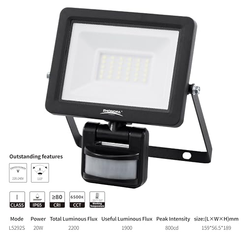 LED Floodlights Outdoor Security Motion Sensor Pir Mains Powered Lights (20W) - Image 4