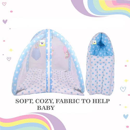 Image of Toddylon Baby Bed New Born Baby Bedding Set Combo of Baby Mattress with Mosquito Net | Bags | Cotton Beds | Carry Bag | Unisex Infants (0-6 Months) (2PCS Set)