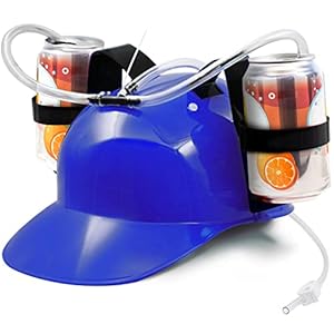 Novelty Place Drinking Helmet – Can Holder Drinker Hat Cap with Straw for Beer and Soda – Party Fun – Blue