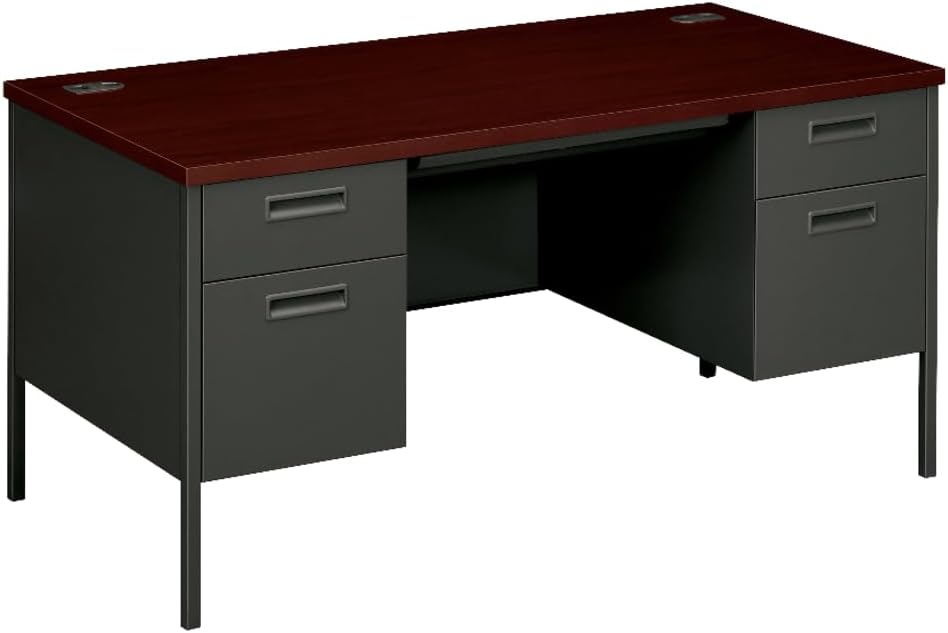 60" Metro Series Classic Double Pedestal Desk, in Mahogany/Charcoal (HP3262)