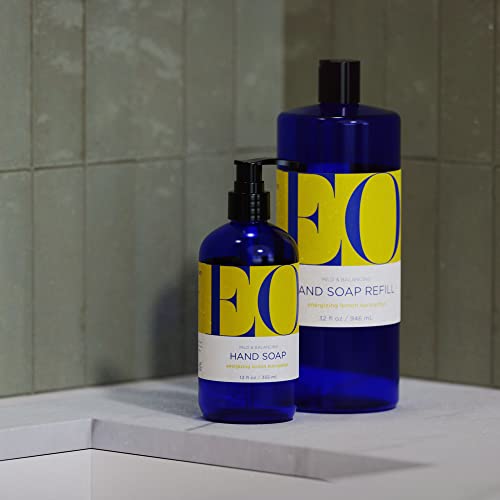 Image of EO Liquid Hand Soap Refill, 32 Ounce (Pack of 2), Lemon and Eucalyptus, Organic Plant-Based Gentle Cleanser with Pure Essential Oils