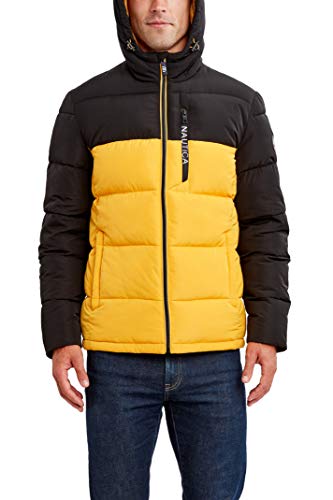 Image of Nautica Men's Midweight Quilted Faux Memory Puffer Jacket -Adjustable Hood Insulated Winter Coat