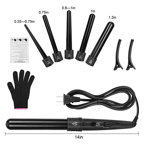 Curling Iron,5 In 1 Curling Iron Wand Set, Hair Curling Wands For Long Short Hair Ptc Ceramic Curling Tongs With Adjustable Temperature Dual Voltage With Glove #TOP6