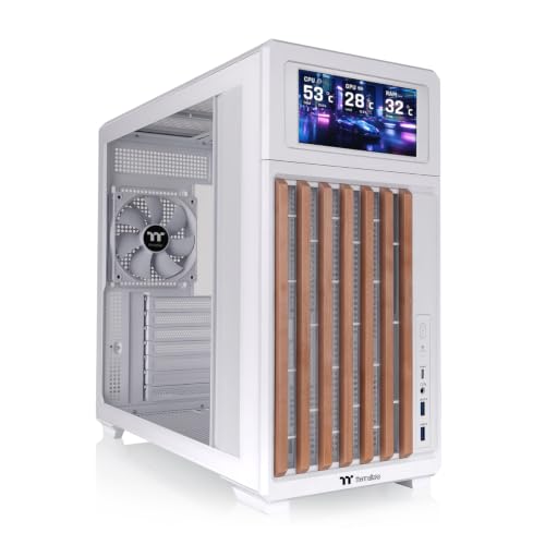 Image of Thermaltake TR300 WS; Preinstalled 6.0 Inch LCD Screen; Wood Trim; Mid Tower; 1x120mm PWM Fan Included; ATX /mATX /mITX Support; 360mm Radiator Support; 410mm GPU Clearance; Snow; CA-11M-00M6WN-W1