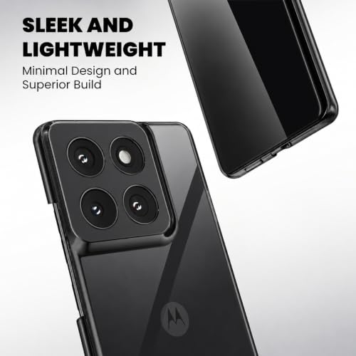 Image of VONZEE Compatible with Motorola Moto Edge 60 Fusion 5G Back Cover Case Clear,[ Anti Yellow ][Military Grade Protection] Hard PC Back Cover Transparent-Black