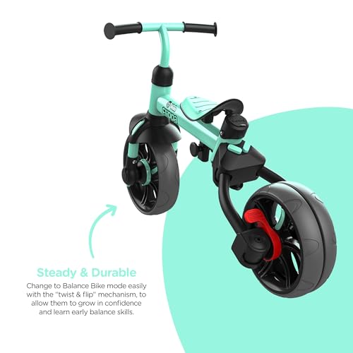 Yvolution Y Velo Flippa 4-in-1 Toddler Trike to Balance Bike – Convertible Push Tricycle with Parent Steering, Adjustable Seat & Handlebars, Ages 2–5 Years, Max Weight 44 lbs, Green