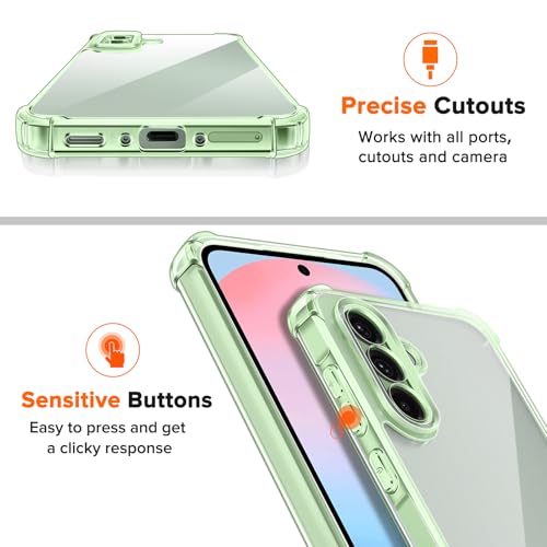 ivoler Nie Vergilbung Klar Hülle für Samsung Galaxy A56 5G mit Stoßfest Schutzecken, 1 Handyhülle mit 2 Stück Panzer Schutz Glas, [Militärischer Schutz] Transparent Schutzhülle Dünn Case - Grün