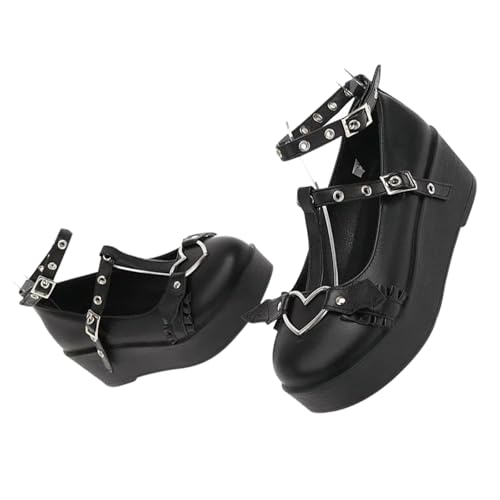 Chaussures femme à talon compensé noir style japonais Baluue