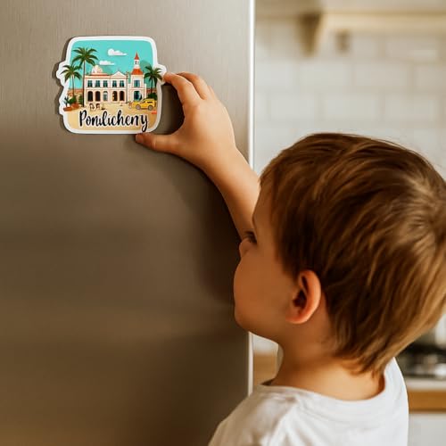Image of Naxon Pondicherry Theme Souvenir Wooden Fridge Magnet for Refrigerator - Printed Fridge Magnet for Kitchen & Home Decor | Perfect Souvenir Gift | Size 3x3 in | Pack of 1