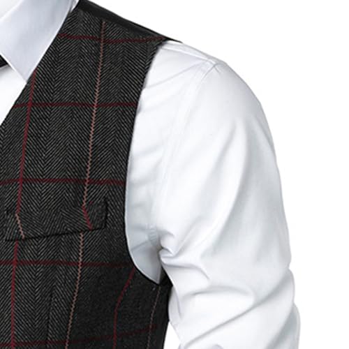 JEsilunmaMY Men's Double-Breasted Plaid Suit Vest Slim Fit Vintage Tweed Waistcoat Vest Business Formal Dress Tuxedo Vest4