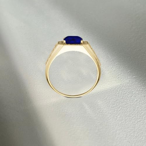10K 14K 18K Solid Gold Men's Sapphire Gemstone Ring with Moissanite/Diamond Real Gold 2-6 Carat Blue Sapphire Engagement Ring Wedding Band Ring for Husband Men Dad Fathers Day Anniversary Size 4-164