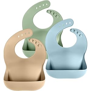 Cuddle Campus Set of 3 Silicone Bibs for Babies & Toddlers,Soft Adjustable Bibs with Pocket Food Catcher for Baby Girl,Boy