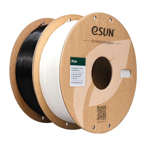 Image of eSUN PLA+ Filament 1.75mm, 3D Printer Filament PLA Plus, Dimensional Accuracy + /- 0.03mm, 1KG per Spool, 2 Spools 3D Printing Filament, White + Black