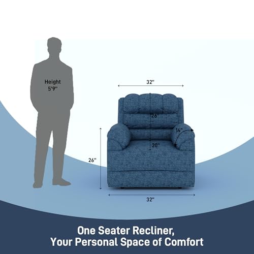 Image of Amazon Brand - Solimo Avalon Single Seater | Premium Mosha Fabric | Manual Recliner | Blue