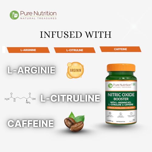 Image of Pure Nutrition Nitric Oxide Booster Supplement 1400mg | Nitric Oxide Booster for Men and Women With L-Arginine, L Citrulline & Caffeine For Muscle Growth Recovery, Immune Booster & Energy Management - 60 Veg Capsules