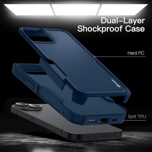 Image of KARWAN Shockproof Back Case Cover Compatible with iPhone 15, Heavy Duty Case with 360 Degree Camera Protection, Dual Layer Rugged Bumper Protection Cover with Matte Finish (Blue)