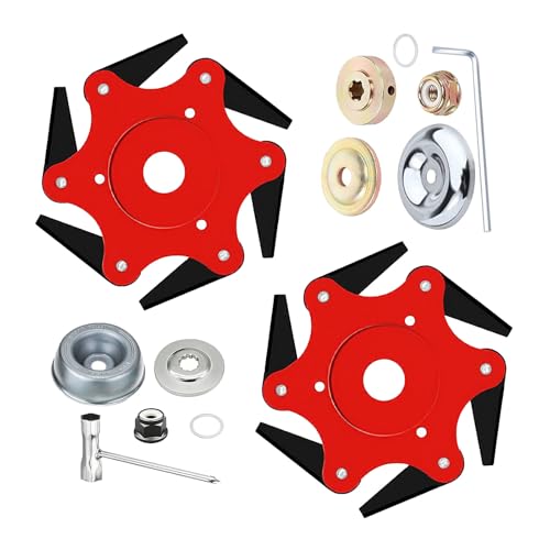 AXQKFZ 6-Blade Steel Brush Cutter Head, 2 Pack, Universal Weed Eater Metal Blades with Adapter Kit, Compatible with Stihl Husqvarna Sears Echo Poluan Redmax Shindaiwa
