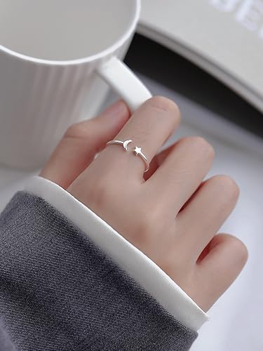 Todenb Moon Star Open Ring，Silver Adjustable knuckle Finger Pinky Ring Engagement Tiny Open Tail Rings Dainty Adjustable Finger Rings for Wedding Prom Brides Jewelry3