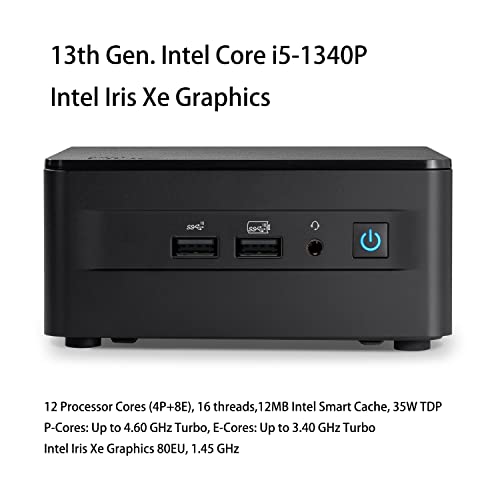 Mini PC Intel NUC 13 Pro Arena Canyon NUC13ANHi5 Mini computer desktop/HTPC 13a gen. Intel Core i5-1340P, 12 core (4P+8E), 16 thread, WiFi 6, Bluetooth 5.3, Windows 11 Pro (16 GB RAM,1 TB SSD)