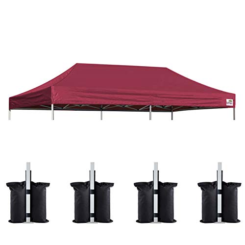Image of Eurmax USA 10x20 Pop Up Canopy Replacement Top,Universal Instant Canopy Cover ONLY,Heavy Duty UPF 50+ UV Protection,Water & Wind Resistant Tarp,30+ Colors Available,Bonus 4 Sand Bags (Burgundy)