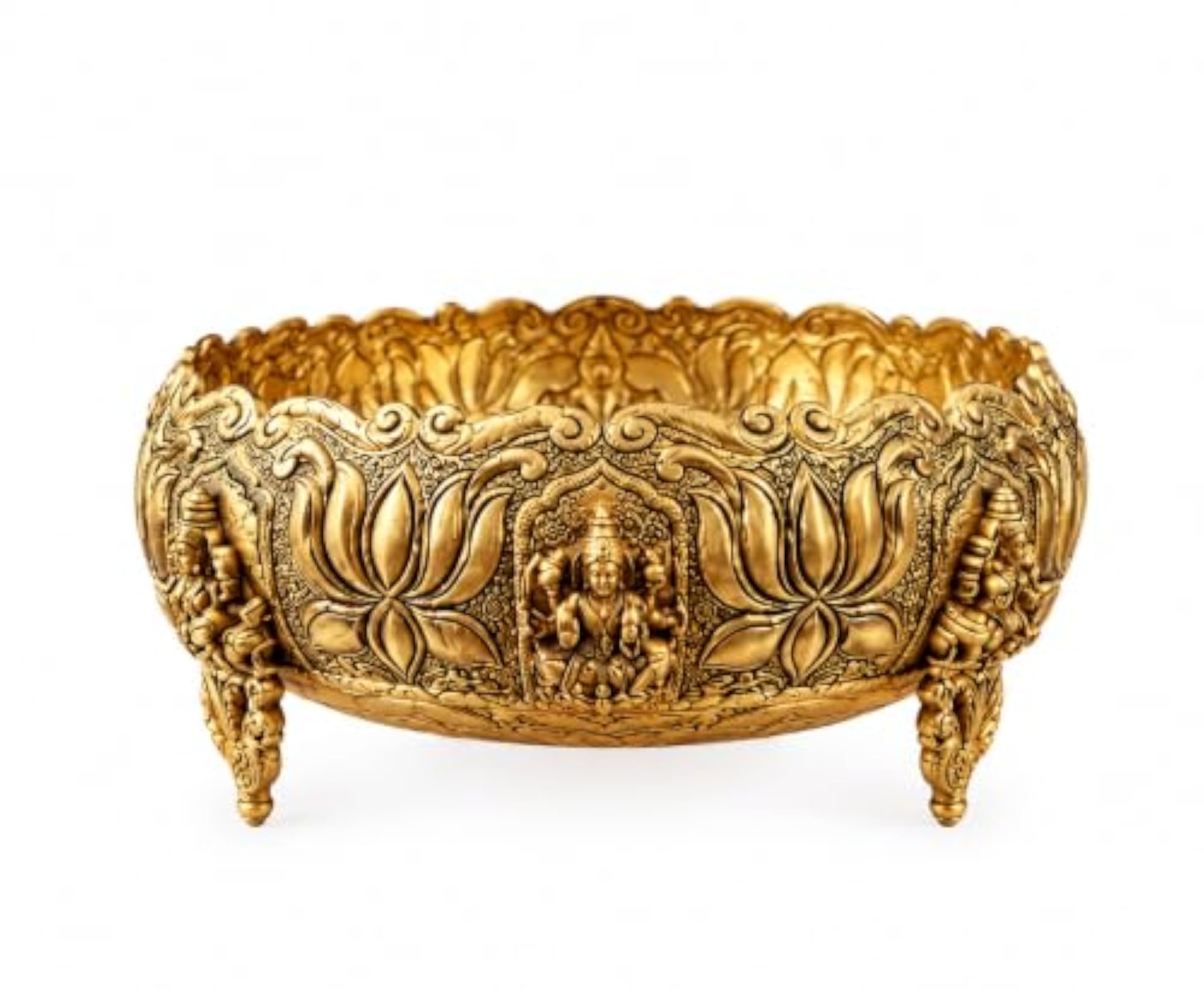 Pure Brass Ashtalakshmi Urli Bowl, Handcrafted Decorative Piece