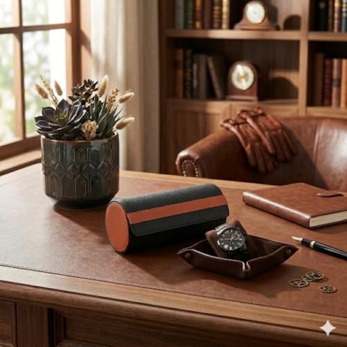 Image of essart Travel Watch Roll Case 4 Slots - Portable Luxury Watch Organizer & Storage Box for Men & Women