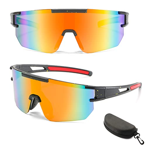 ZUMLLOMA Gafas de Ciclismo Polarizadas, Gafas de Sol Deportivas Ciclismo, Gafas de Bicicleta de Montaña para Mujeres y Hombres, para Deportivo Running Béisbol MTB Surf Pesca (egro/naranja)
