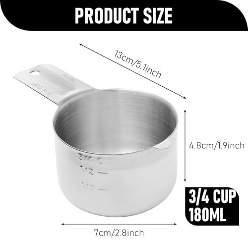 Set de 2 vasos medidores de acero inoxidable 3/4 taza miniatura 2
