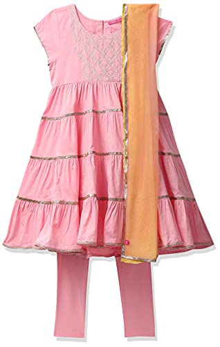 Image of BIBA Girl Cotton Flared Solid Suit Set
