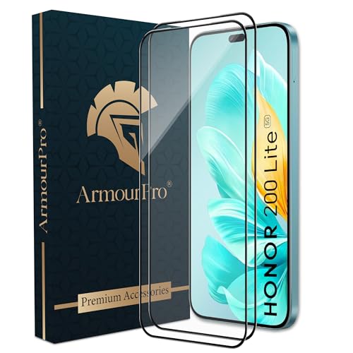 Image of ArmourPro Tempered Glass for Honor 200 Lite - 9H Anti Scratch Screen Protector, Edge to Edge Coverage, HD Clarity, Smooth Touch, Case Friendly | Black, Pack of 2