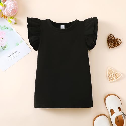 2-6t Toddler Girl Ruffle Shirts Puff Sleeve Shirt Girls Shirts Solid Color Cotton Blouse3