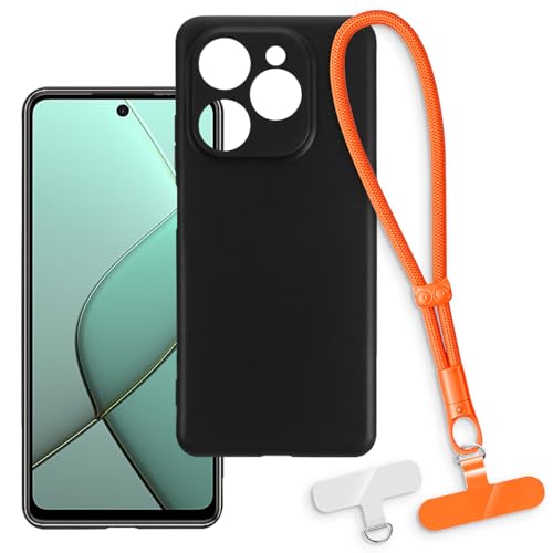 OAGELIM 2-in-1�ی�P�[�X�ƃ��X�g�X�g���b�v Tecno Spark 20 Pro 5G �Ƃ̌݊������� ���O���\�ȃ��j���[�h�t���d�b�J�o�[�A����~�ߕ����h�~�O���b�v�n���h�� (�u���b�N + �I�����W)
