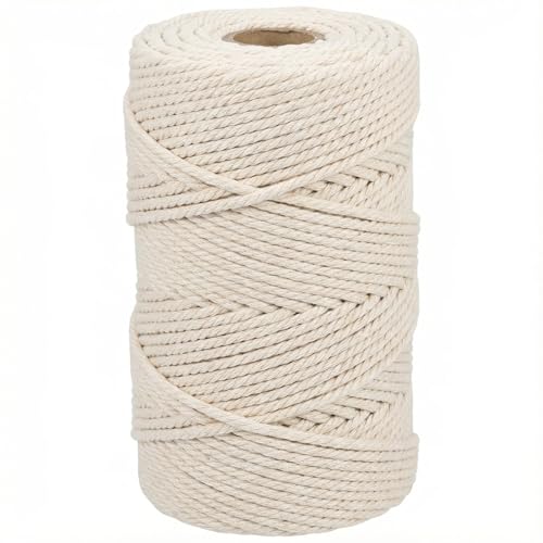 Trabag Makramee Garn 100% Baumwolle Naturfarben Baumwollschnur für DIY Kunsthandwerk Wandbehang Gartenarbeit Traumfänger Hochzeit Dekorationen (Naturweiß 4mm*200m)