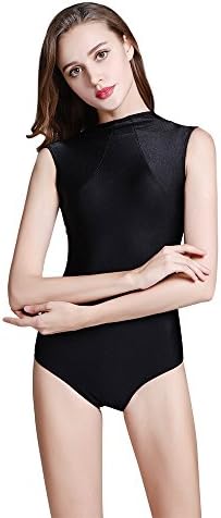 Lenefu Womens High Neck Ballet Dance Sleeveless Leotards and Open Back Yoga Gymnastics Bodysuit (X-Small)