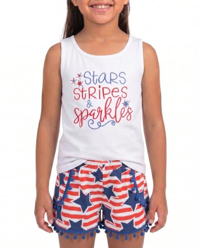 Image of Unique Baby Girls Toddler Big Kid Sleeveless Tank with Pom Pom 2pc Shorts Set Outfit