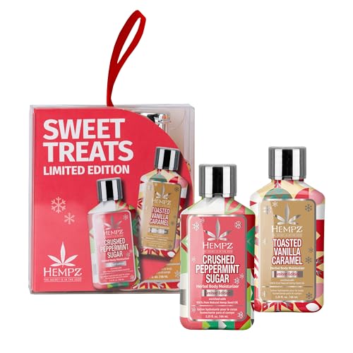 Hempz Mini Sweet Treats, Holiday Lotion Gift Set, Vanilla Caramel and Crushed Peppermint Mini Body Lotion, 2.25 oz