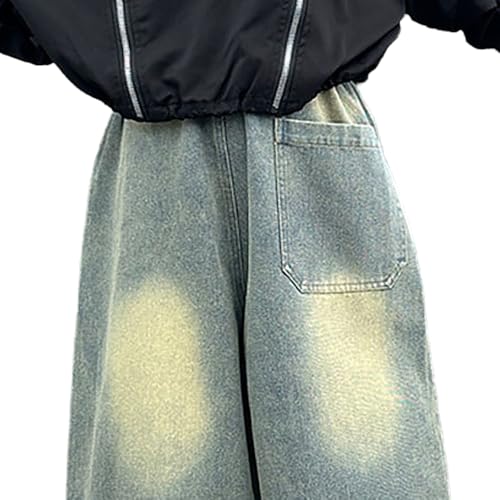 Tween Girls Baggy Jeans-Casual Wide Leg Denim Pants with Leopard Print Pockets, Elastic Waistband Jeans for Girls3