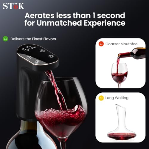 Image of SToK (ST-AD01) Smart Alcohol Dispenser and Wine Aerator, Peg Measurer Dispenses 1-999ML with Instant Wine Aeration and Self Cleaning