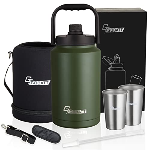 Gobatt 128 0Z Stainless Steel Double Wall Insulated Water Bottle,One Gallon Hot & Cold Drinks Thermoses Flask, Jug With Handle For Sports, Outdoors,Gym,Hiking & Camping (1 Gallon, Army Green) #TOP21