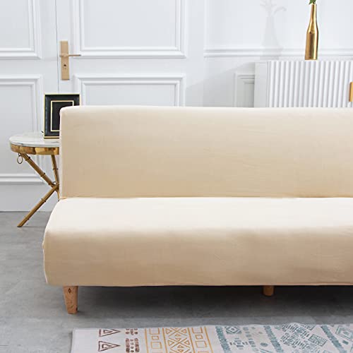 Futon Slipcover Velvet Stretch Armless Sofa Cover Elastic Washable Couch Sofa Furniture Protector For Folding Futon Moving Sofa Bed Without Armrests (Velvet Beige) #TOP3