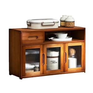 Apaeofl キッチンキャビネット デスクトップ食器棚 竹製 アクリル扉 引き出し付き 組み立て簡単 大容量 多機能 省スペース (焦げ茶色,長さ62cm×幅23cm×高さ39cm（シングル引き出し）)