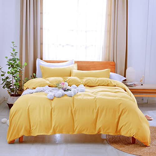Uhsupris Yellow Duvet Cover Set Full/Queen Size 3 Pieces Solid Color Bedding Set With Zipper&Corne Ties(No Comforter) #TOP1