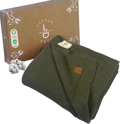 Image of Organic Cotton Baby Blanket 30x40 in, Pepper Green - GOTS Certified, Soft Knit Swaddle with Gift Box, Breathable Nursery Blanket for Crib & Stroller, Machine Washable
