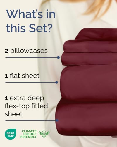 Image of Flex Top Split Head King Sheet Set - 4 Piece Extra Deep Sheets - Burgundy