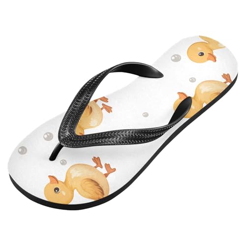 ALAZA Funny Yellow Duck Flip Flops for Women Fashion Beach Slippers Comfort Mens Flip Flops Non-Slip Rubber Shower Slippers Sandal for Hotel Travel Sport,XS2