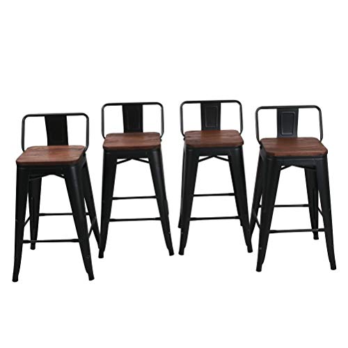 HAOBO Home 26" Low Back Metal Counter Stool Height Bar Stools with Wooden