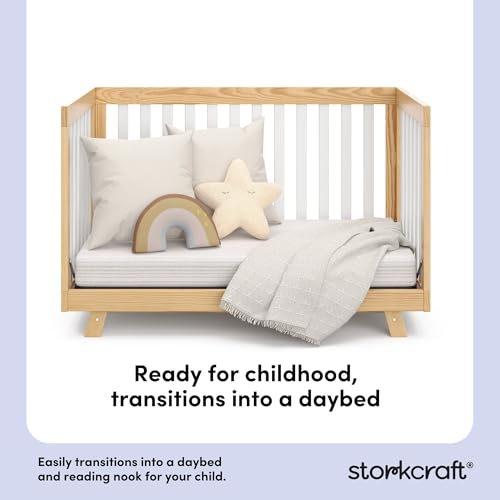 Image of Storkcraft Beckett 3-in-1 Convertible Crib, Natural and White