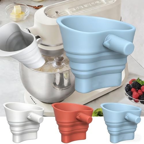 Flour Funnel for Kitchen Aid Mixer 4.5 – 5 Qt, Food-Grade Silicone Foldable Funnel, Large-Capacity Stand Mixer Attachment, Dishwasher Safe (Blue)