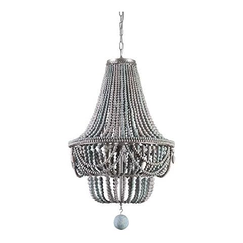 LOVEDIMA Wood Beaded Chandelier, Boho Empire Ceiling Light Retro Classic 8-Light Chandeliers in Gray&Blue Cover