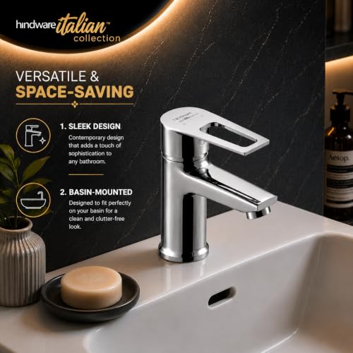 Image of Hindware Italian Collection Aspiro Range F570011CP Single Lever Basin Mixer | Made of Brass | Mirror-Like Finish